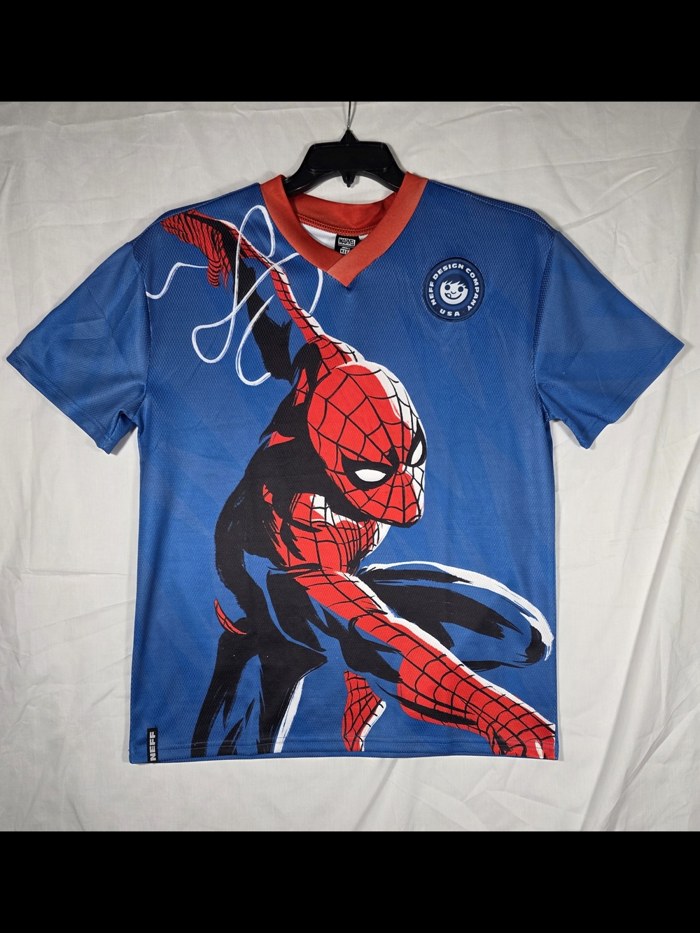 Neff Blue and Red Marvel Spider-Man Graphic Tee, Size L.